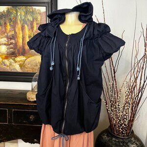 ryu: oversized jacket w/ puff sleeves&double drawstring over shoulder collar